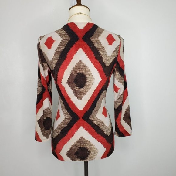 Lauren Ralph Lauren Brown Tan Rust Red Aztec Indian Pattern Surplice Top Size S - Picture 6 of 13